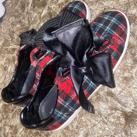 JEFFERY CAMPBELL PLAID RED SNEAKERS WITH BOW LACE UP - Picture 2 of 5